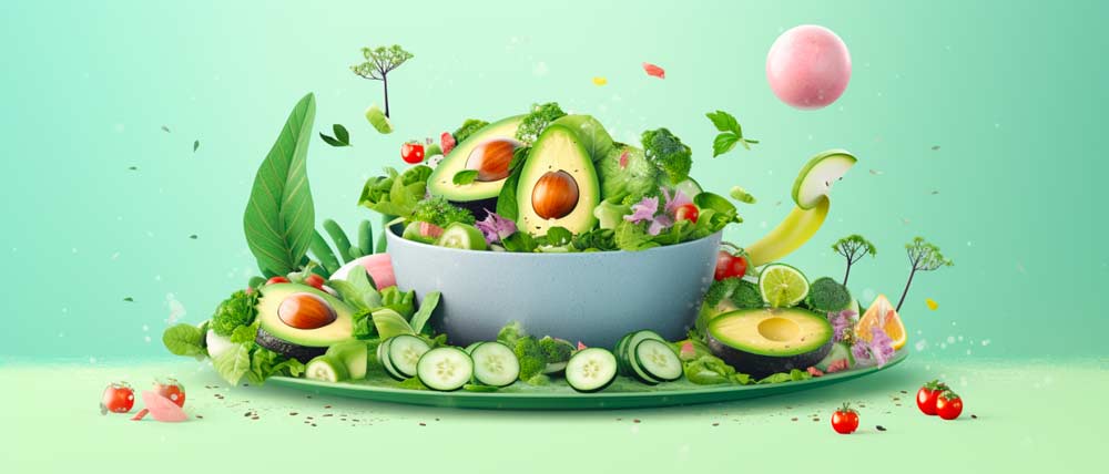 Cette image représente une magnifique scène avec une nourriture saine dans un style réaliste. La couleur verte vive et colorée suggère une atmosphère positive et joyeuse. Cette image est en parfaite adéquation avec l'article 